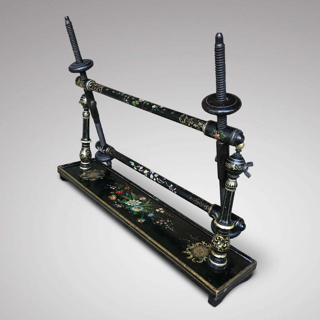 Victorian Japanned & Painted Embroidery Frame - Side View - 2