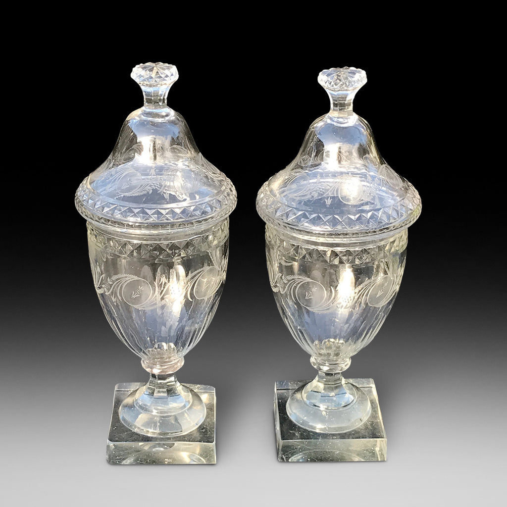 Large Pair of 19th Century Covered Glass Urns - Main View - 1