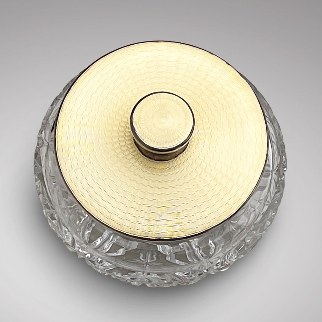 Art Deco Cut Glass, Silver & Yellow Enamel Powder Bowl - Main View - 2