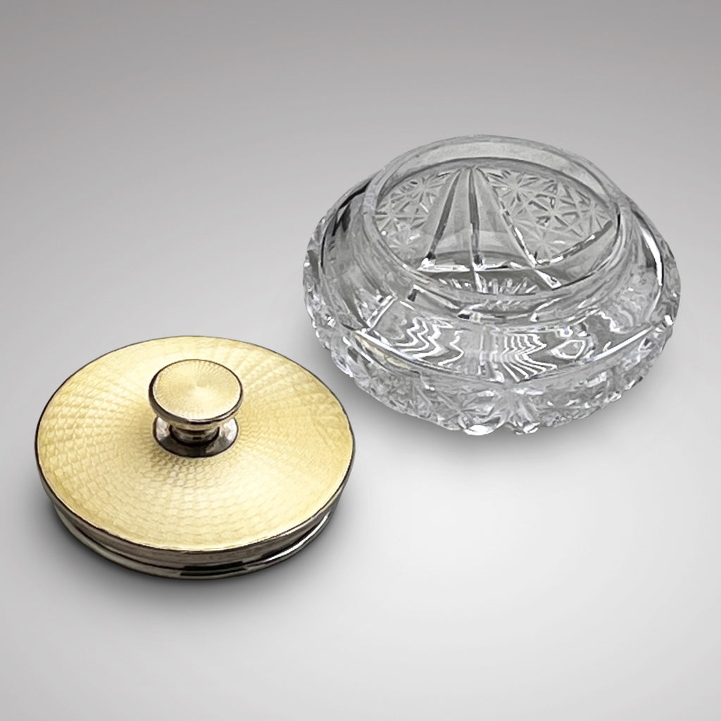 Art Deco Cut Glass, Silver & Yellow Enamel Powder Bowl - Main View - 3