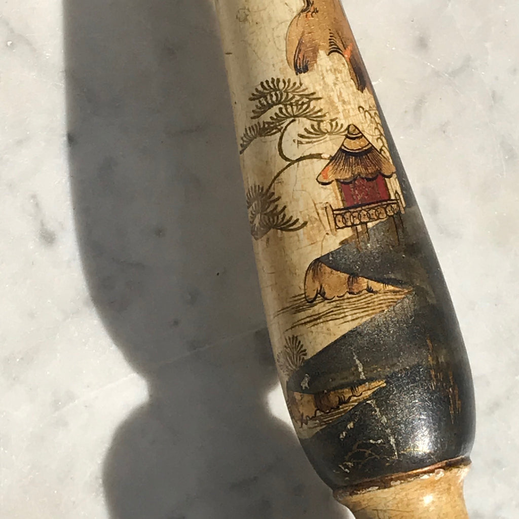 Near Pair Chinoiserie Painted Table Lamps - Detail View - 6