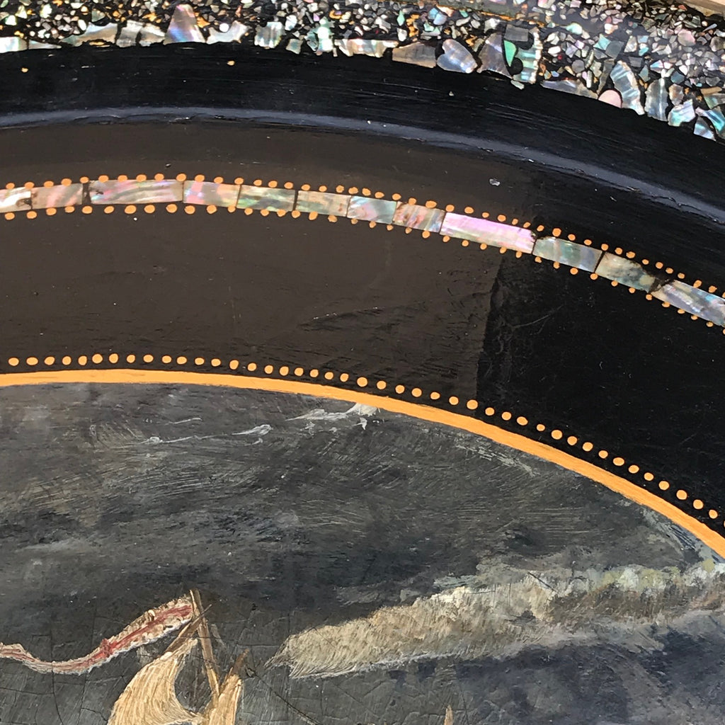 Victorian Papier Mache Tray with Marine Scene - Detail View - 5
