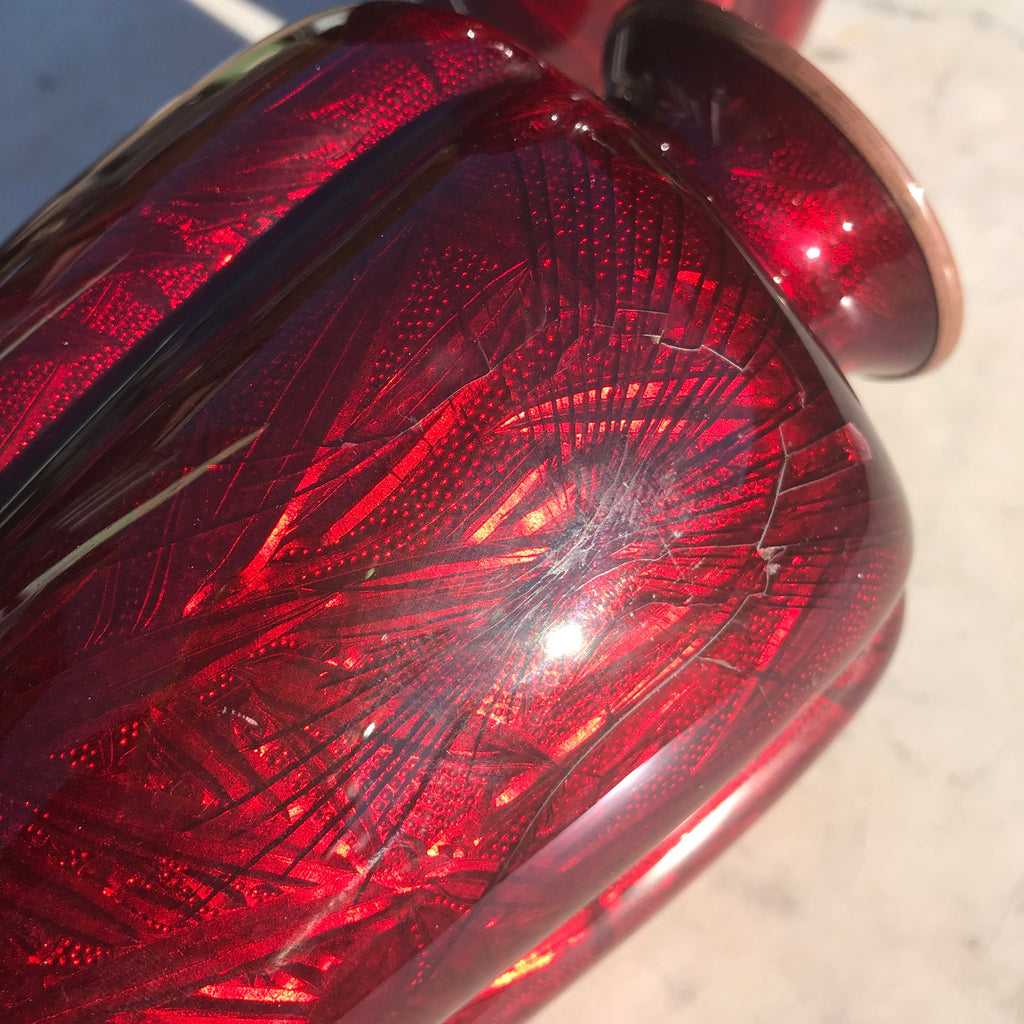 Large Pair of Japanese Red Enamel Vases - View of Surface Damage - 5