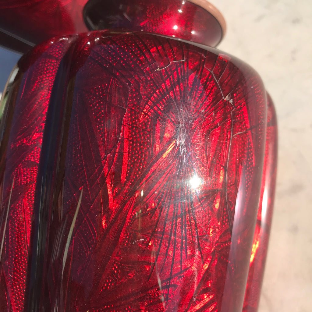 Large Pair of Japanese Red Enamel Vases - Close up View of Surface - 6