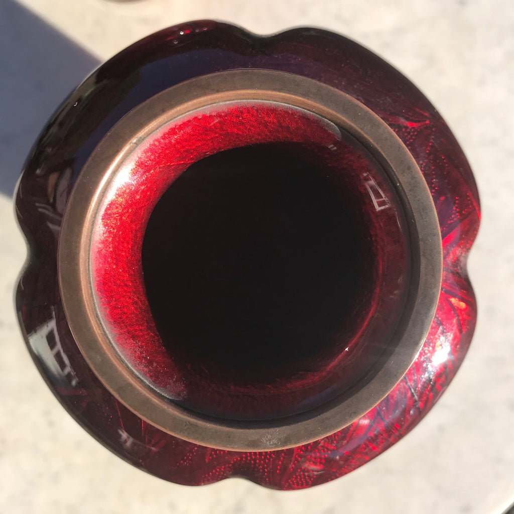 Large Pair of Japanese Red Enamel Vases - Top View of Rim - 2