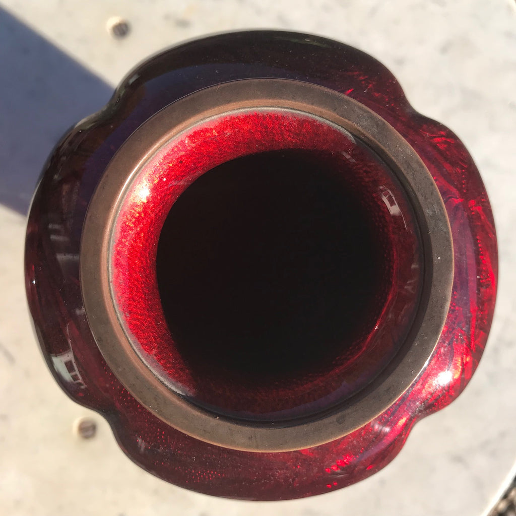 Large Pair of Japanese Red Enamel Vases - Top View of Rim - 3