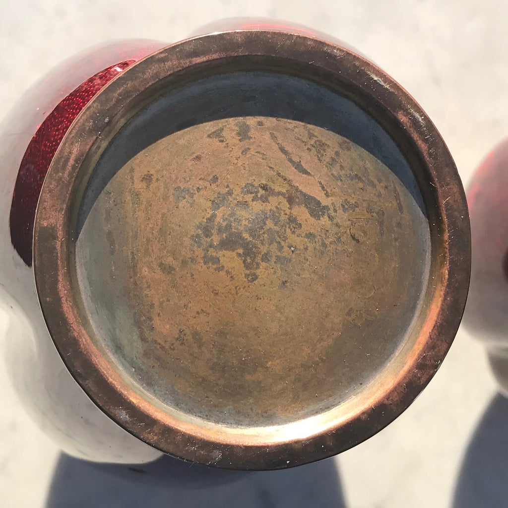 Large Pair of Japanese Red Enamel Vases - View of Base - 7