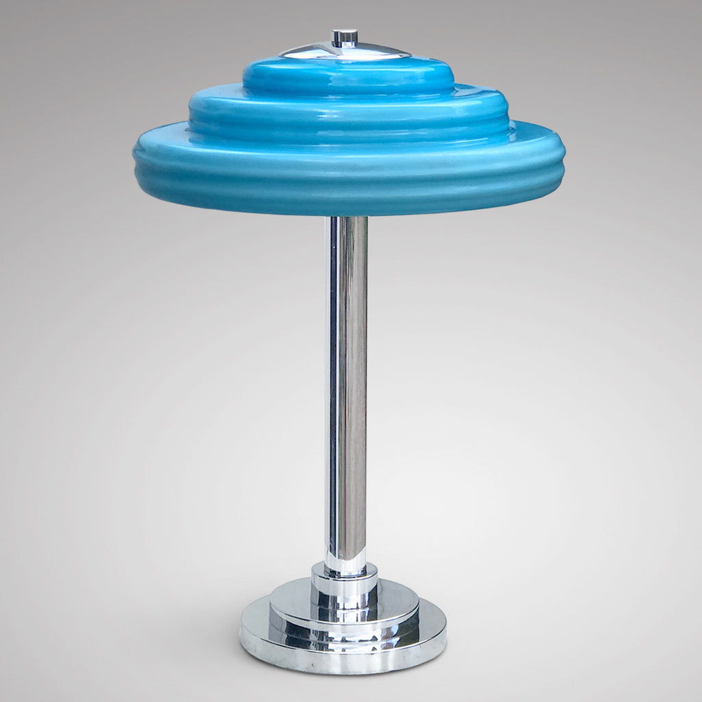 Art Deco Chrome Table Lamp with Glass Shade - Main View - 1