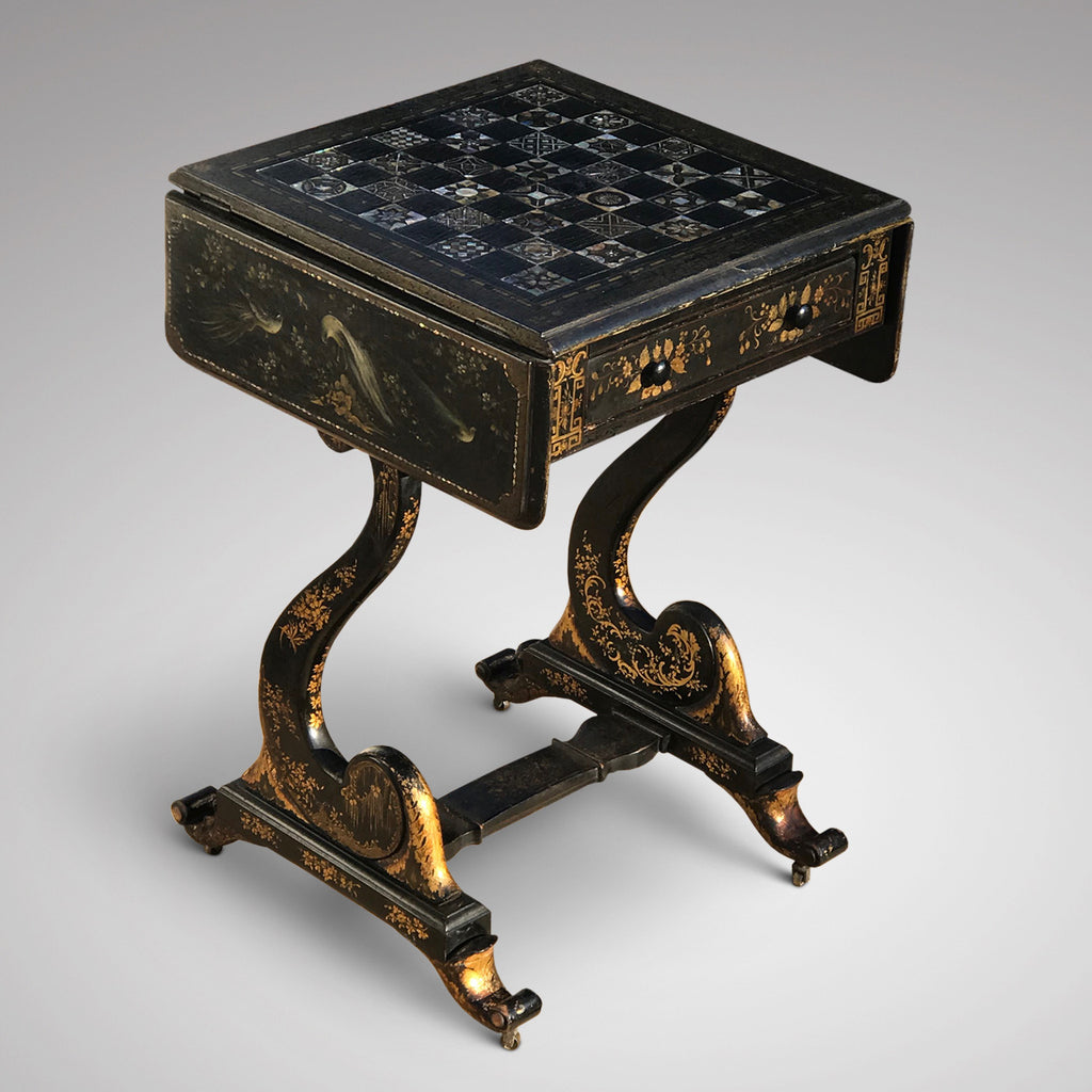 19th Century Japanned & Chinoiserie Painted Games Table
