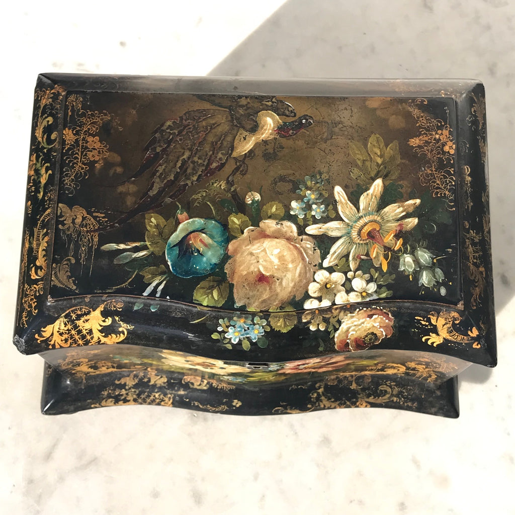 Victorian Serpentine Papier Mache Tea Caddy - Top View - 3