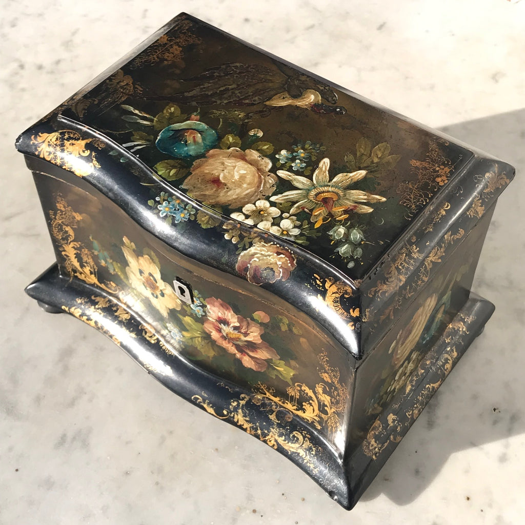 Victorian Serpentine Papier Mache Tea Caddy - Top View - 7