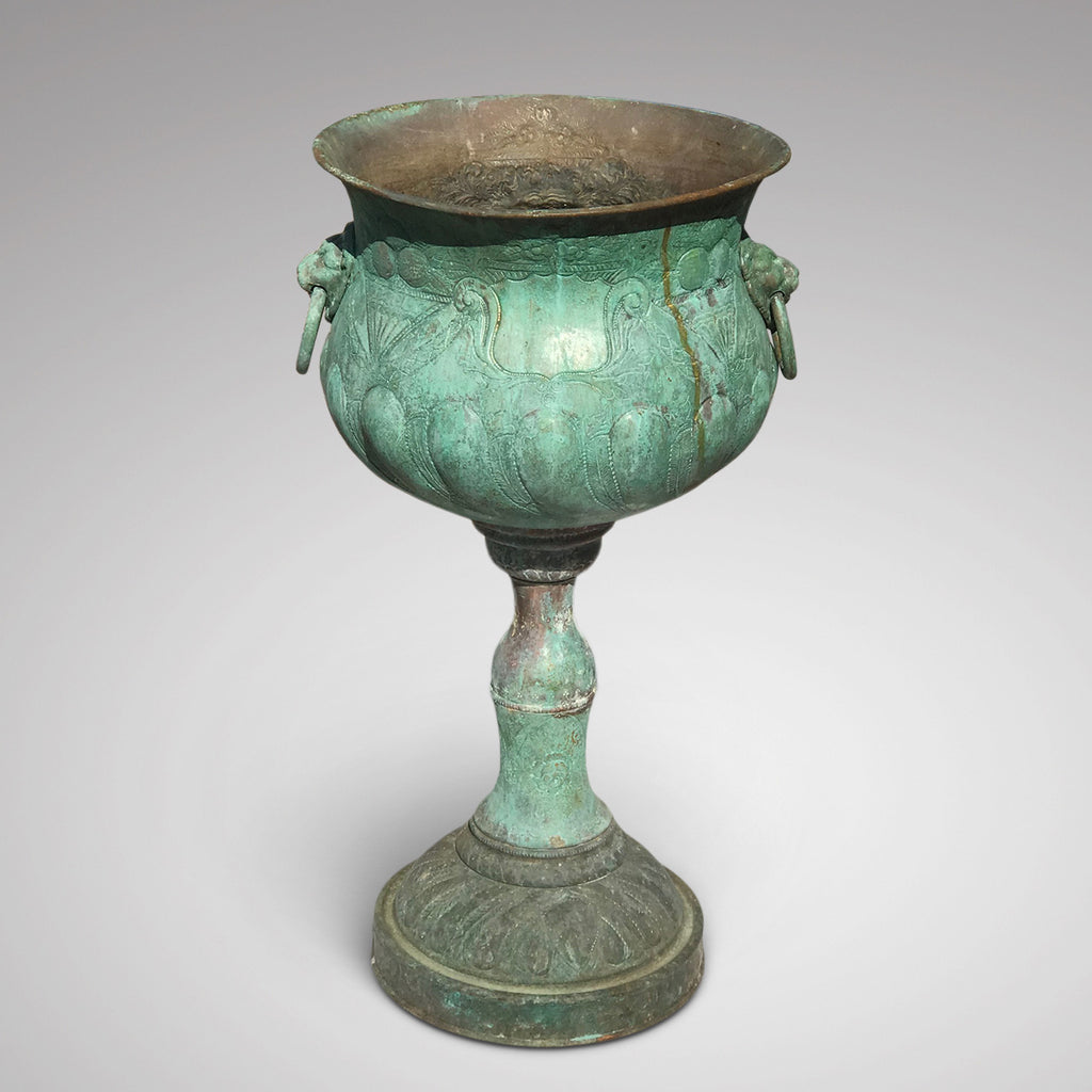 19th Century Verdigris Copper Jardiniere with Lion Mask Handles - Main View - 2