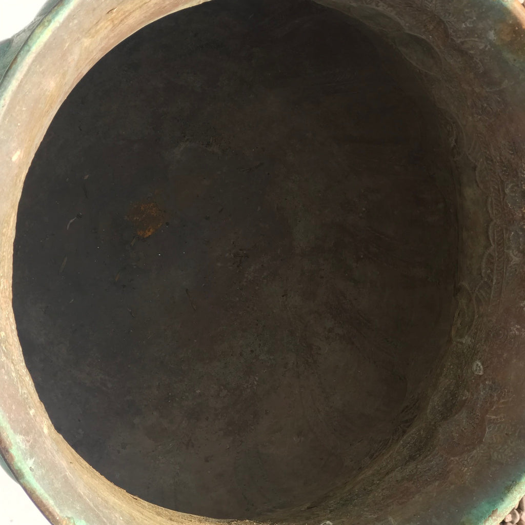 19th Century Verdigris Copper Jardiniere with Lion Mask Handles - Detail View - 4