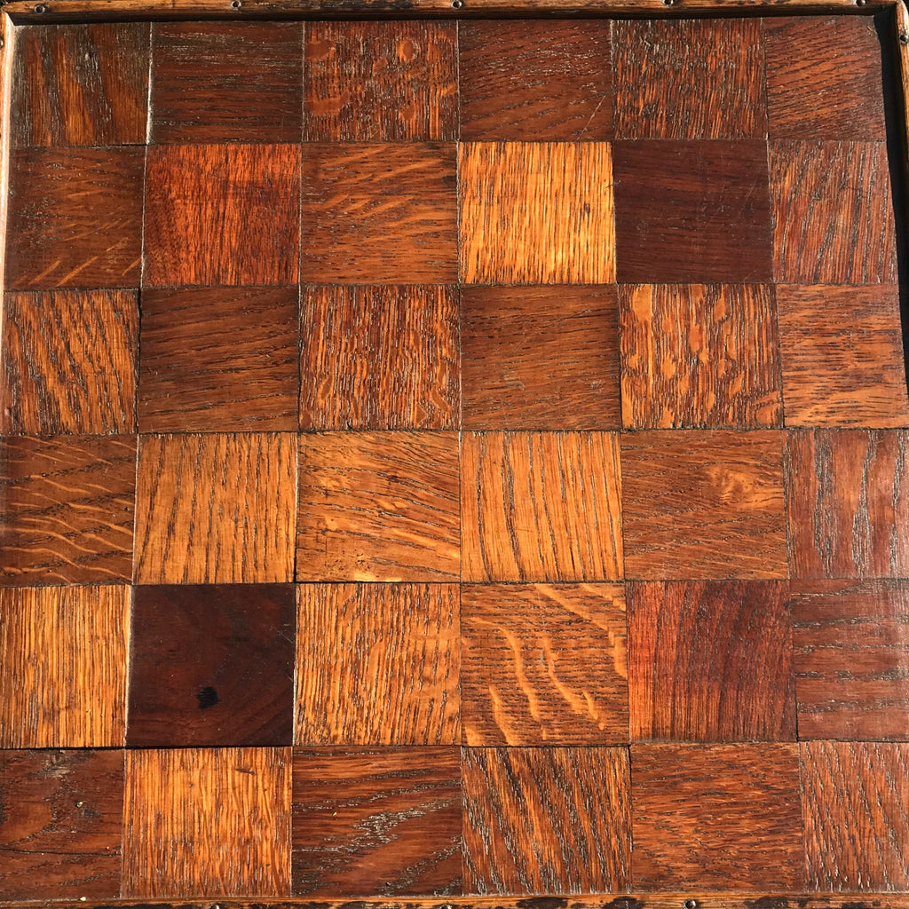 19th Century Rattan Lamp Table with Oak Parquet Top - Detail View - 2