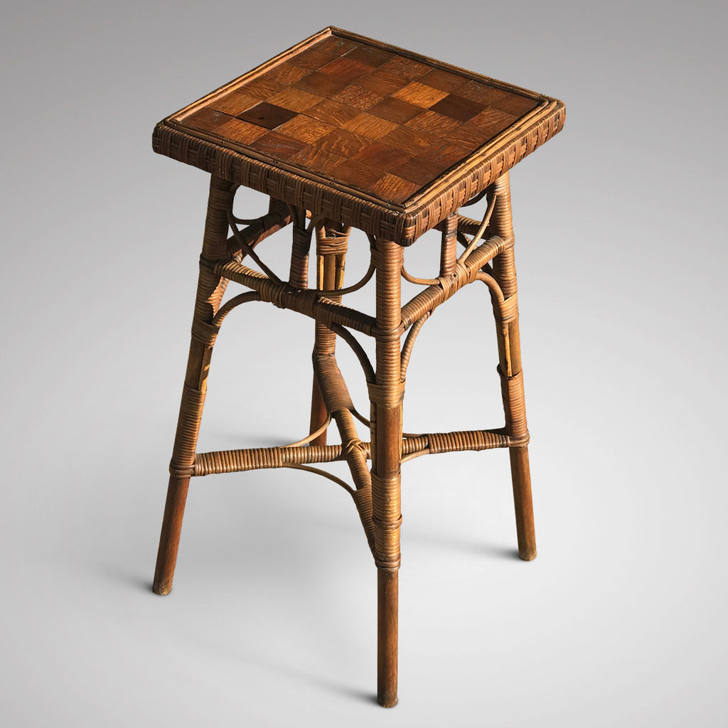 19th Century Rattan Lamp Table with Oak Parquet Top - Main View - 1