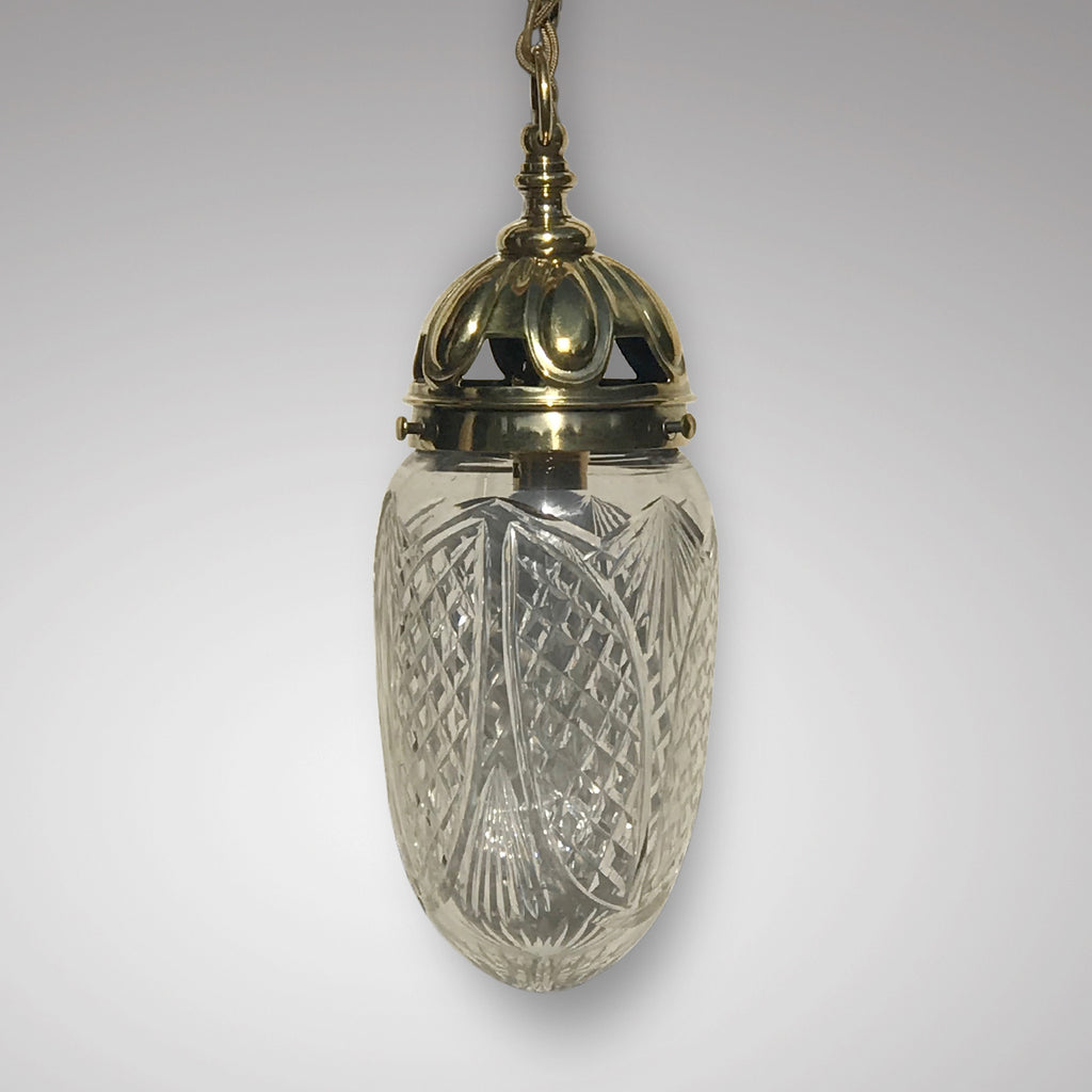 Edwardian Brass & Cut Glass Bombe Pendant Light - Main View - 1