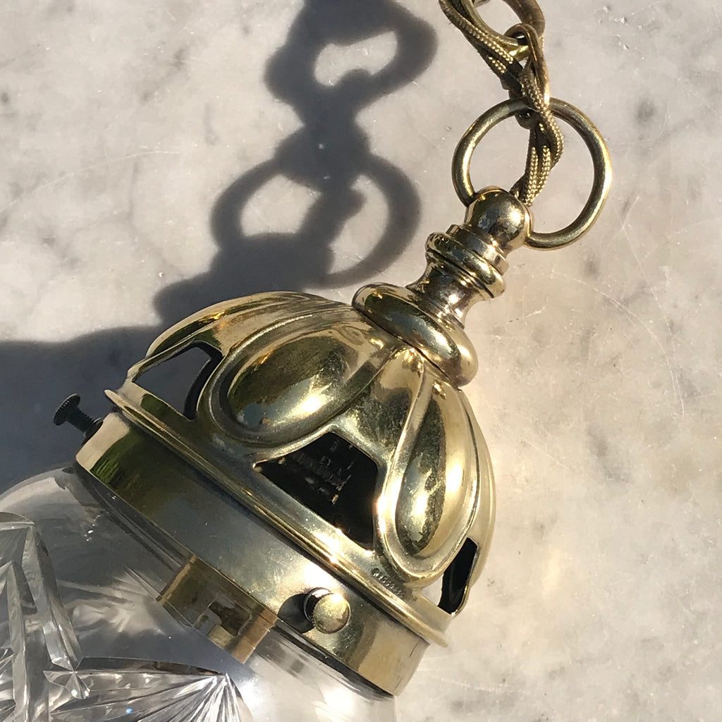 Edwardian Brass & Cut Glass Bombe Pendant Light - Detail View - 4
