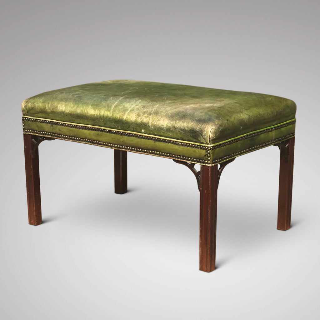 Large Georgian Style Mahogany Leather Covered Stool - Main View -1