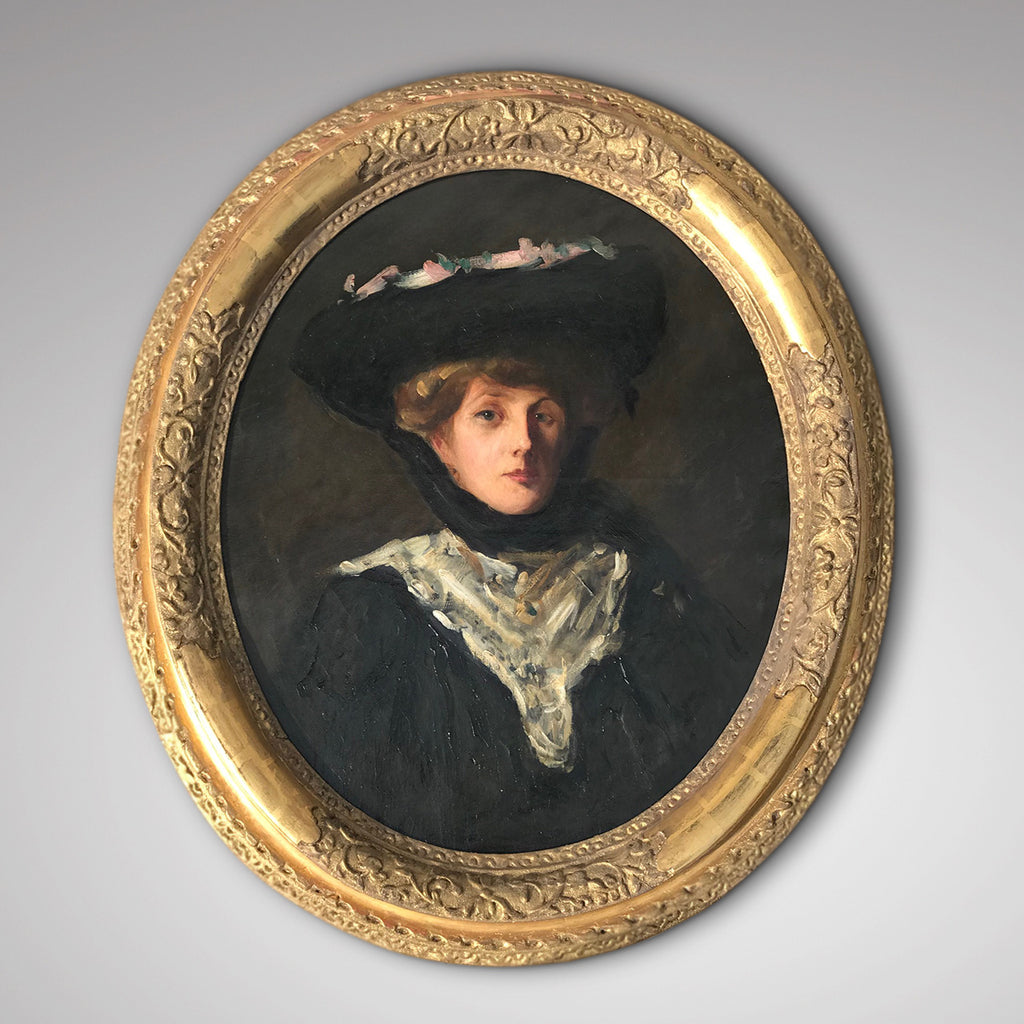 Oil Portrait of a Lady in a Ribboned Hat, Circle of Sir John Lavery RA - Main View