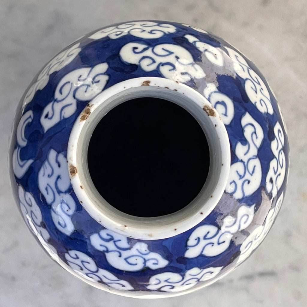 Pair of Qing Blue & White Chinese Dragon Vases - Top View - 4