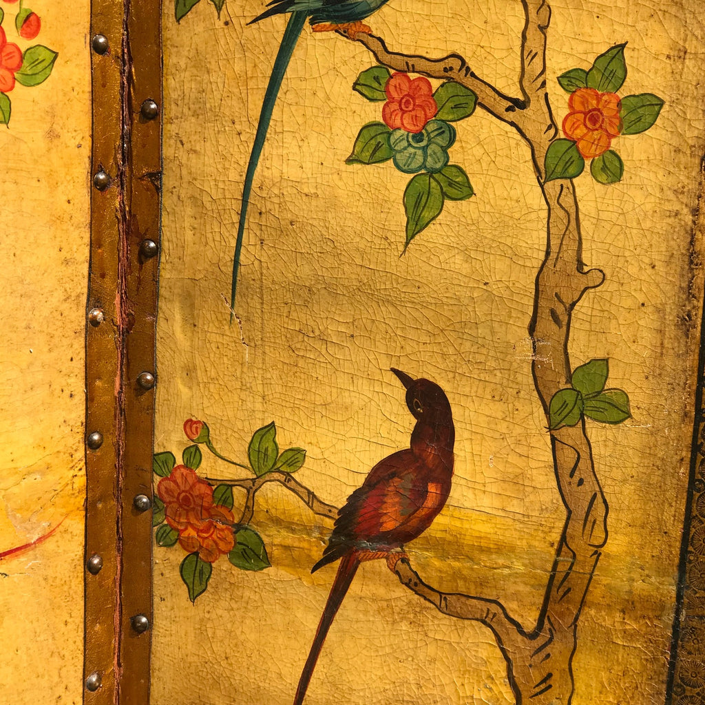 19th Century Painted Leather Screen - Detail View - 8