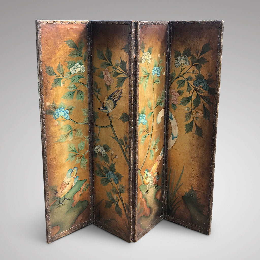 Exquisite 19th Century Painted Leather Screen - Main View -1
