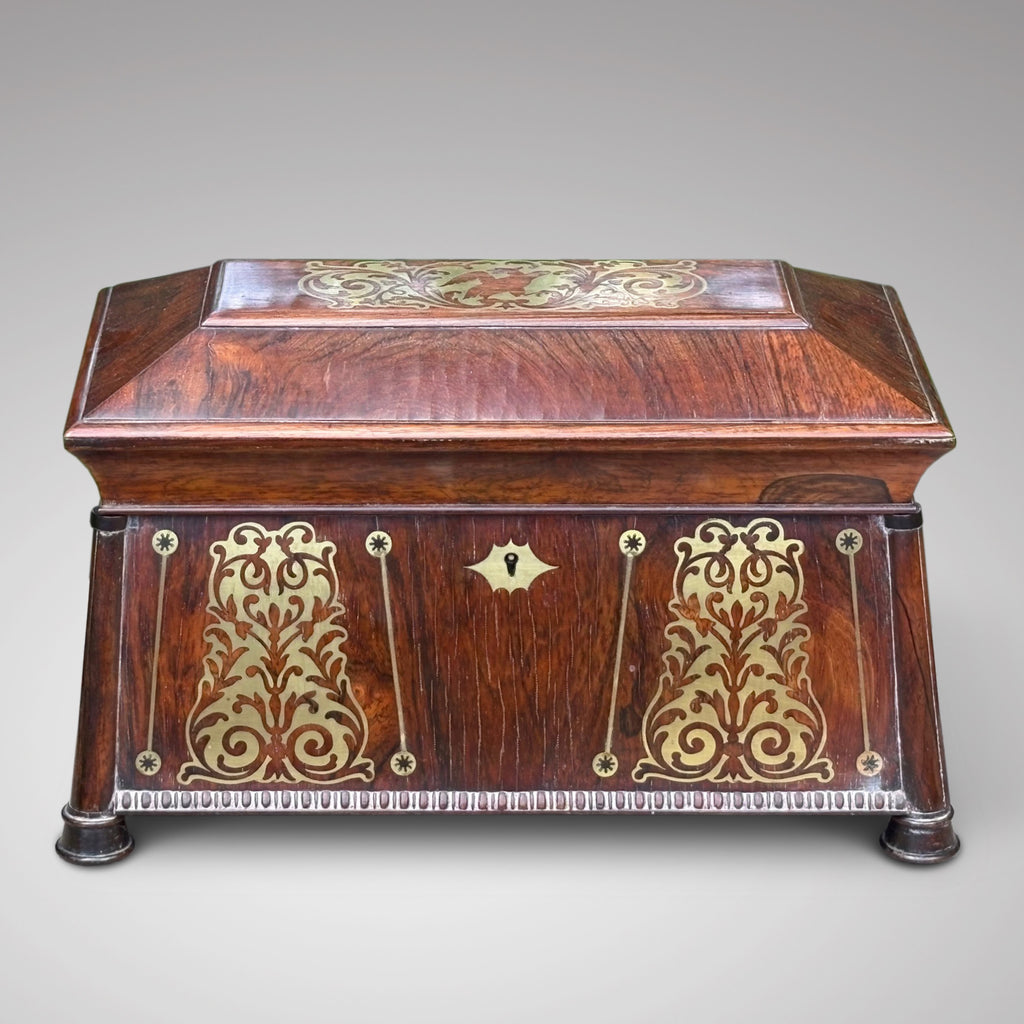 Regency Rosewood & Brass Inlaid Tea Caddy - Main View - 1