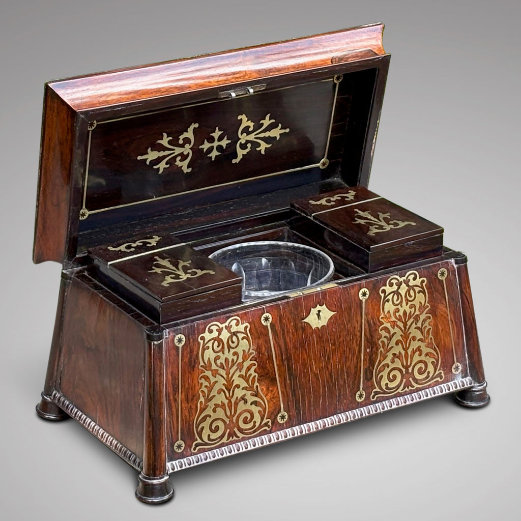 Regency Rosewood & Brass Inlaid Tea Caddy - Main View - 2
