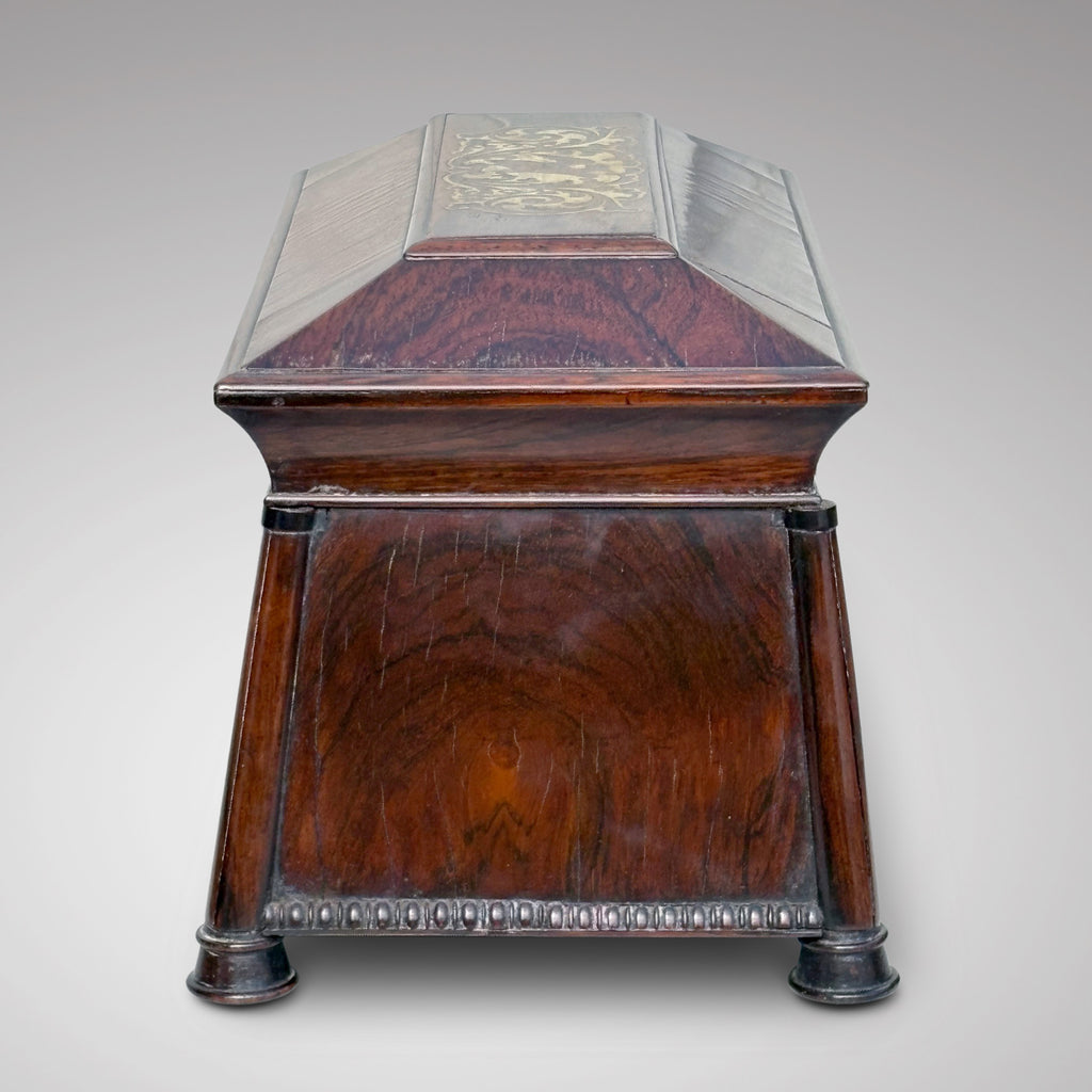 Regency Rosewood & Brass Inlaid Tea Caddy - Side View - 6