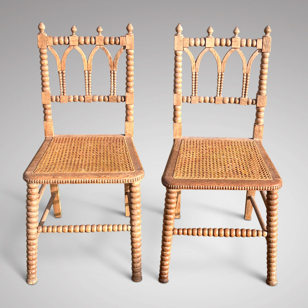 Pair of Antique Bleached Oak Bobbin Side Chairs - Main View - 1