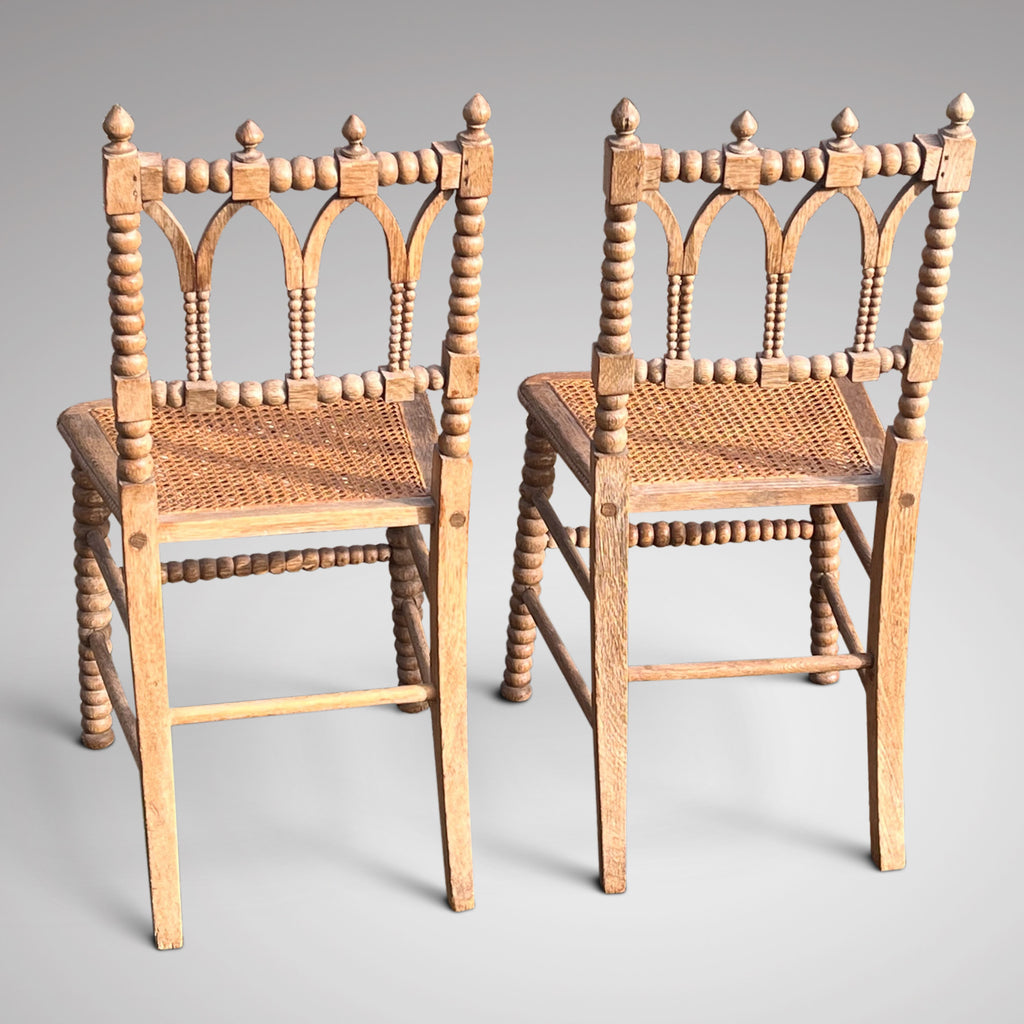 Pair of Antique Bleached Oak Bobbin Side Chairs - Back View - 2