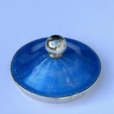 Art Deco Cut Glass Bowl with Silver and Blue Enamel Top  - Detail View Lid - 6