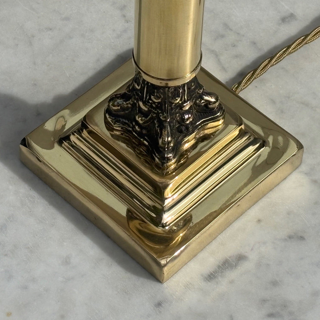 Edwardian Twin Corinthian Capital Brass Table Lamp - Detail View - 2