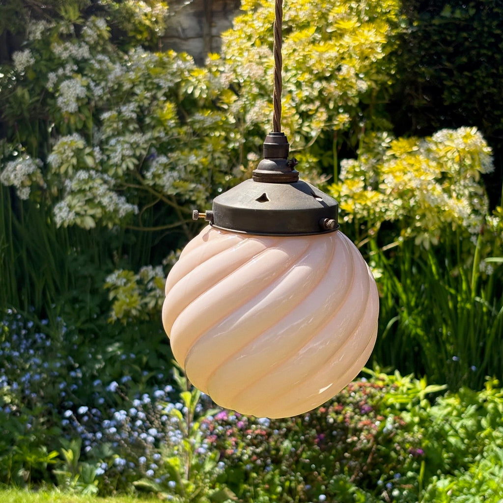 Art Deco Pink Opaline Pendant Light - Detail View - 2