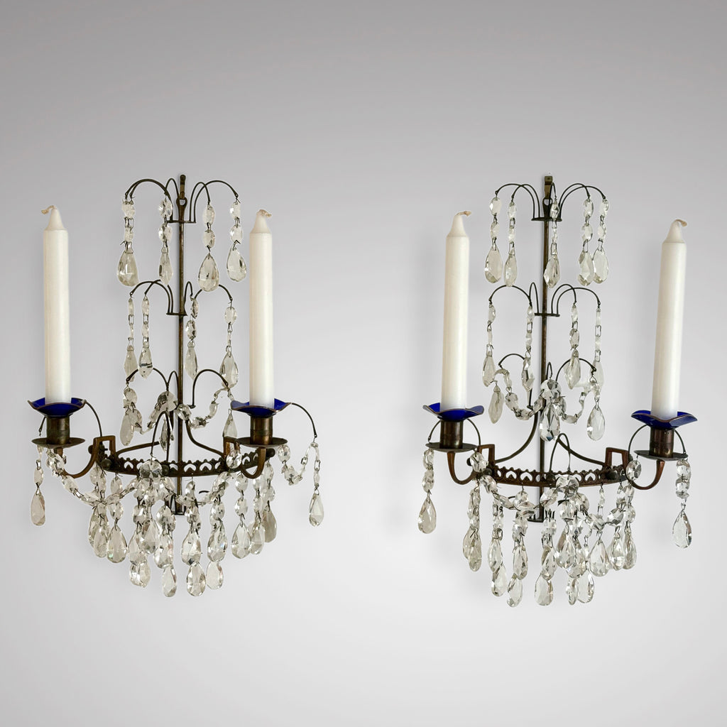 Pair of Antique Swedish Crystal Wall Lights - Main View - 1