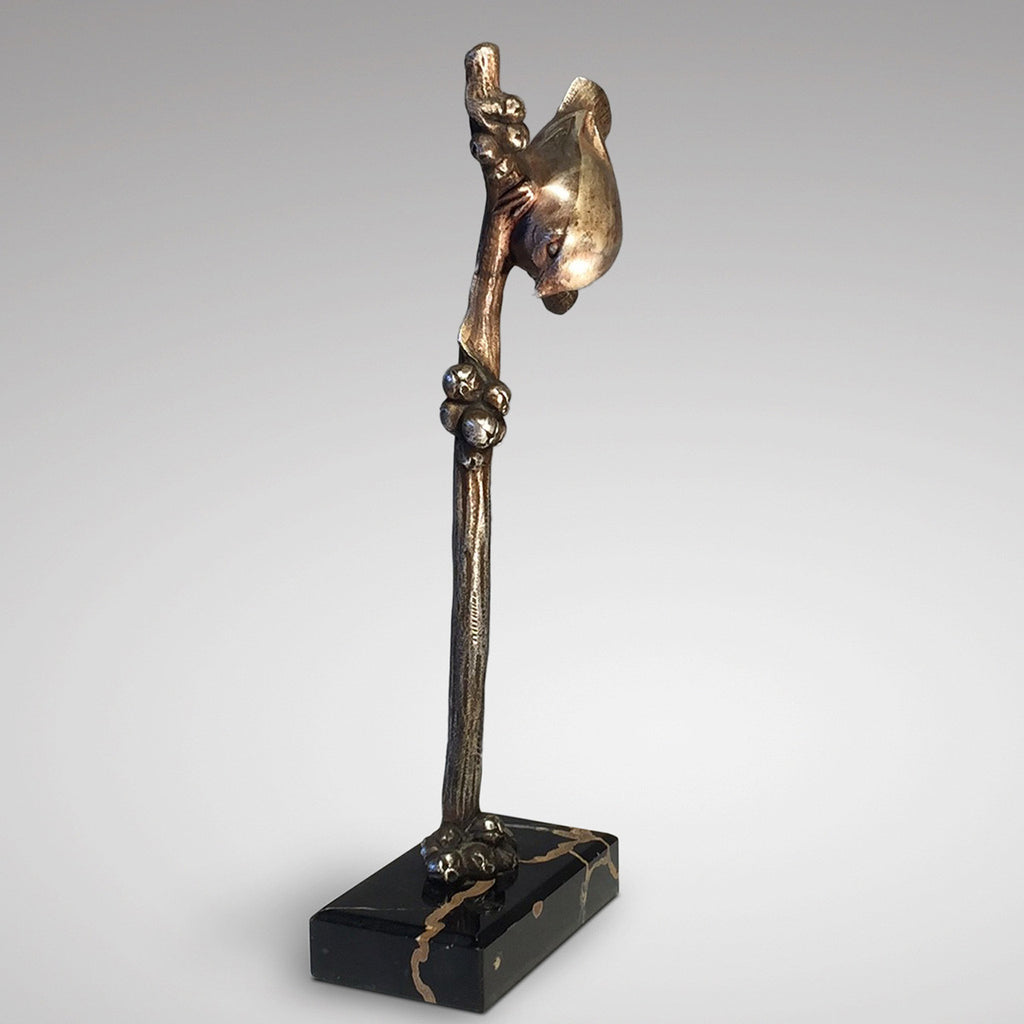 Art Deco Silvered Bronze Wren - Side View -4