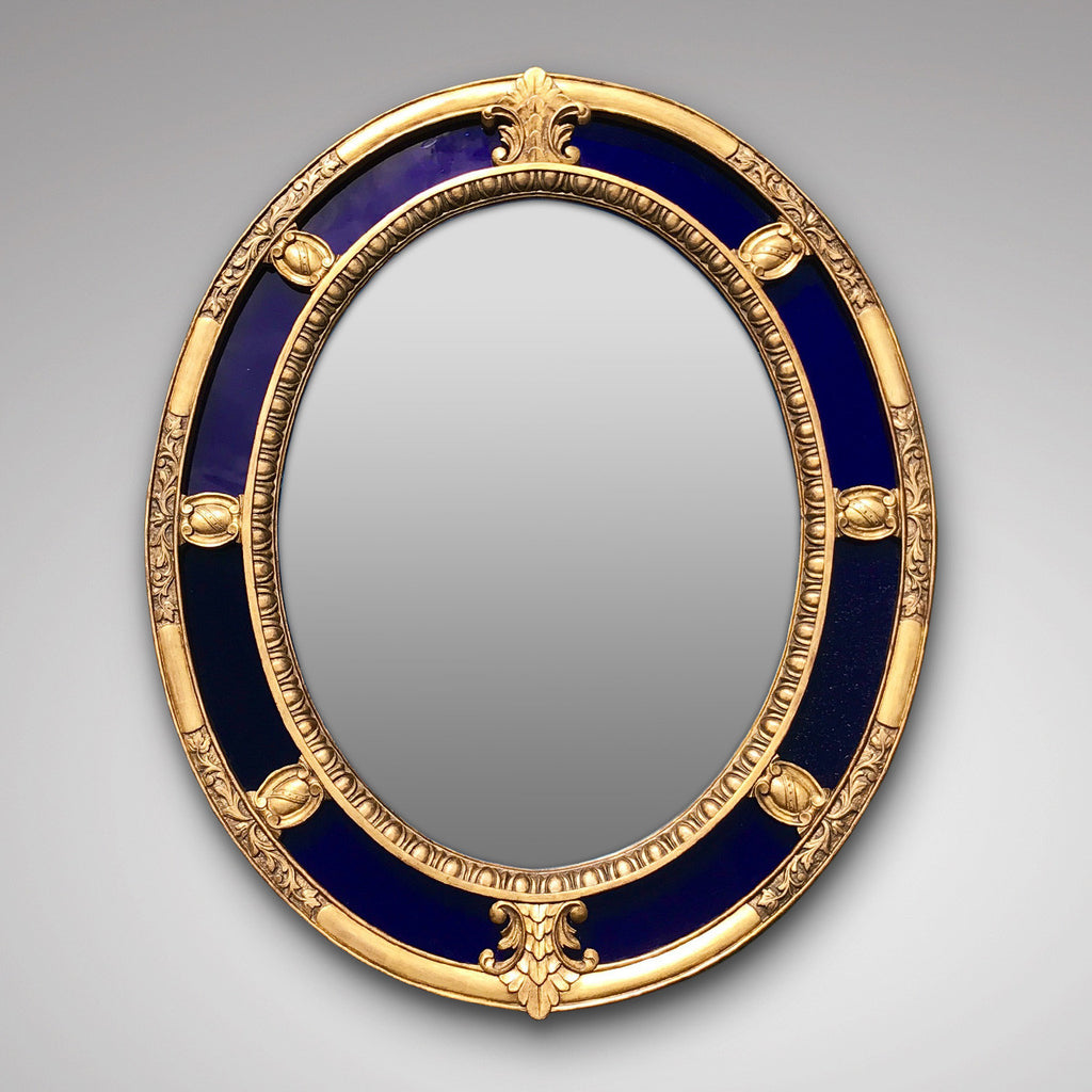 Regency Oval Mirror in Giltwood & Blue Glass Frame - Main View - 1