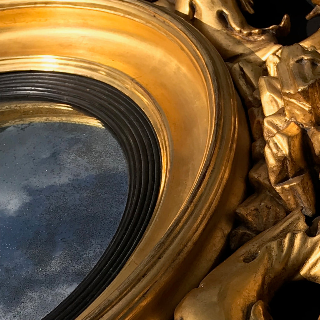 Regency Carved & Gilded Convex Mirror - Detail View - 4