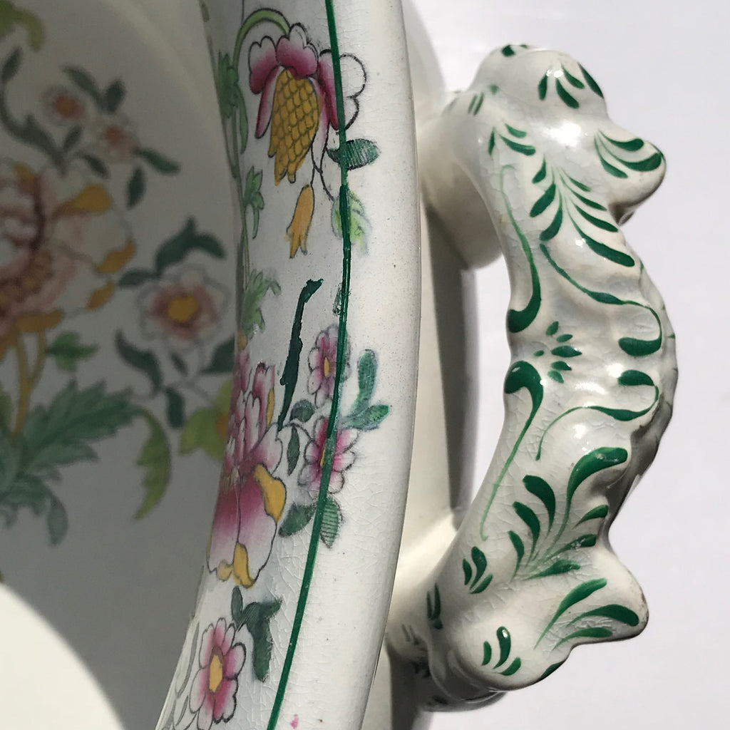 19th Century Floral Ceramic Footbath - Handle Detail View - 5