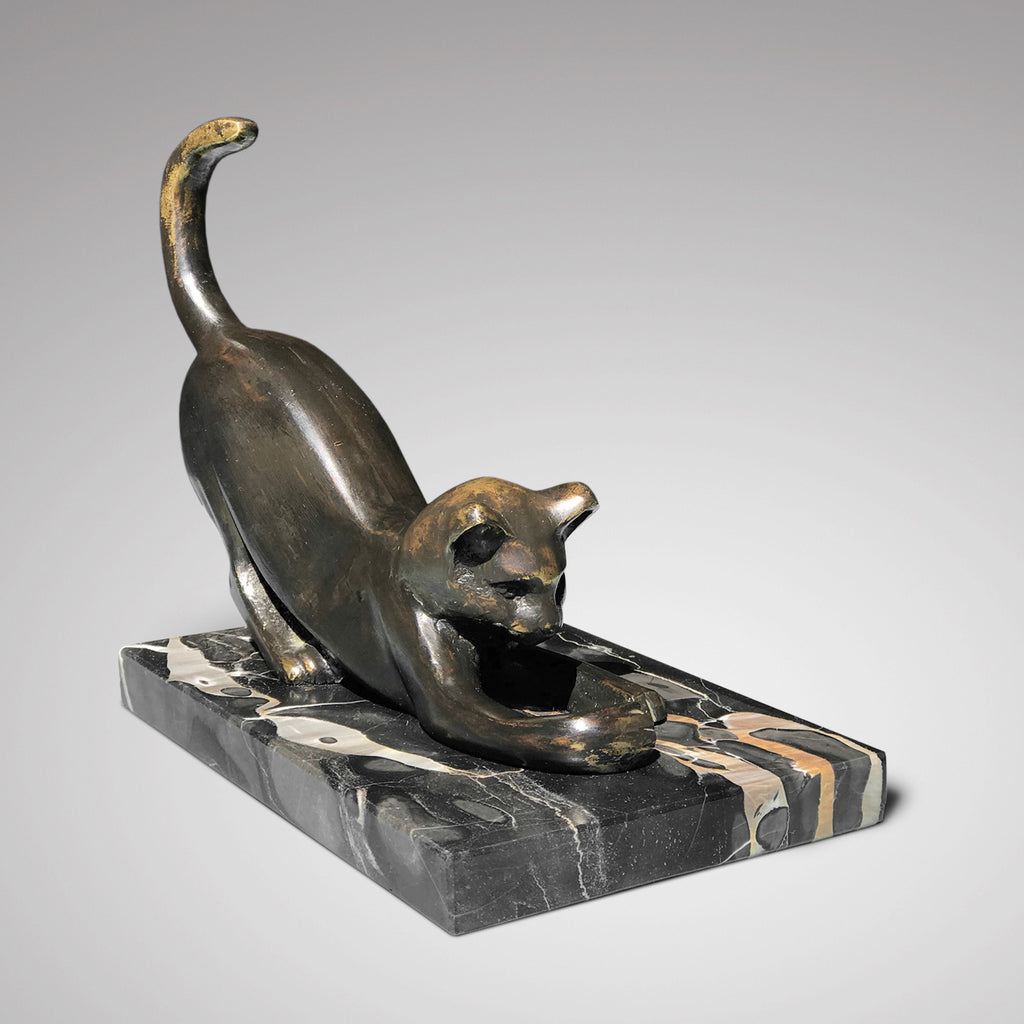Art Deco Bronze Cat Sculpture - Front & Side View - 1