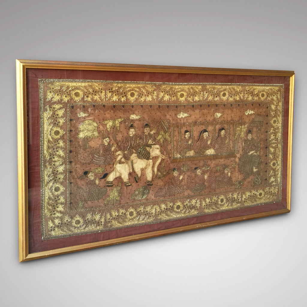 Antique Siamese Embroidered Picture - Front view