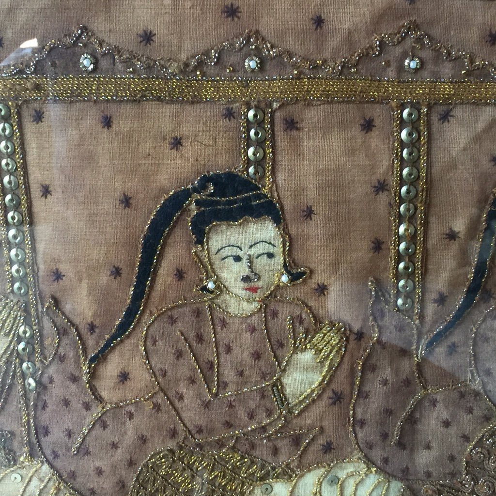 Antique Siamese Embroidered Picture - Detail view 2