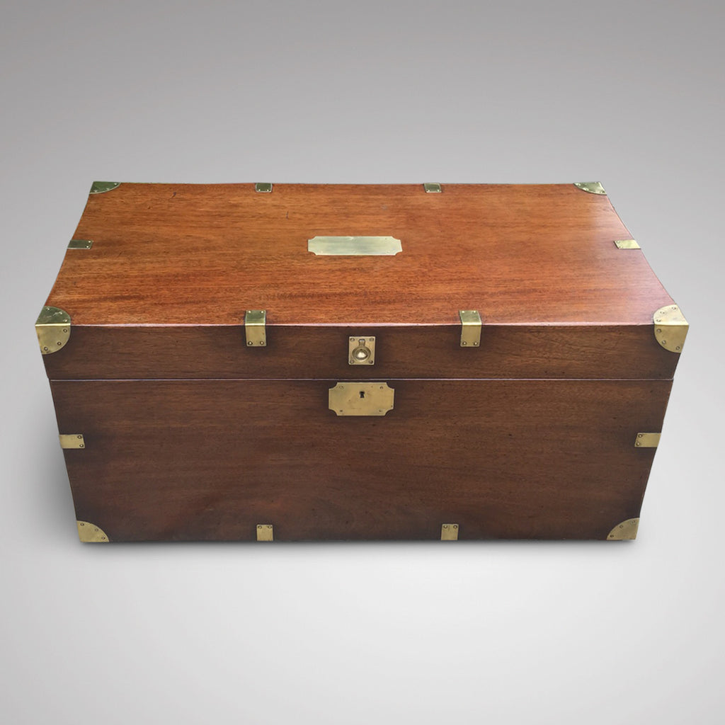 19th Century Mahogany Campaign Trunk - Front and top view