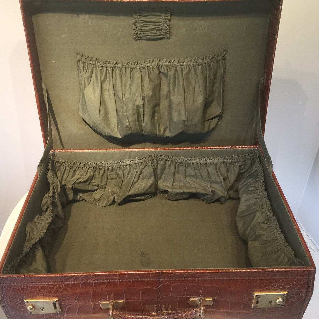 Early  20th Century Crocodile Skin Suitcase - Inside view