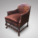 Early 20th Century Leather Armchair - Front & side view 2