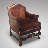 Early 20th Century Leather Armchair - Front & side view 3