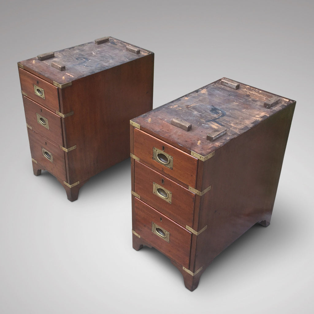 19th Century Mahogany Campaign Desk - Front view of pedestals