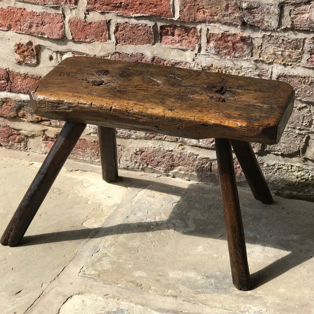 18th Century Welsh Rustic Oak Stool - Front View - 3