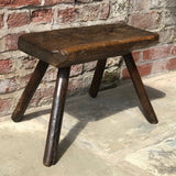 18th Century Welsh Rustic Oak Stool - Front & Side View - 1