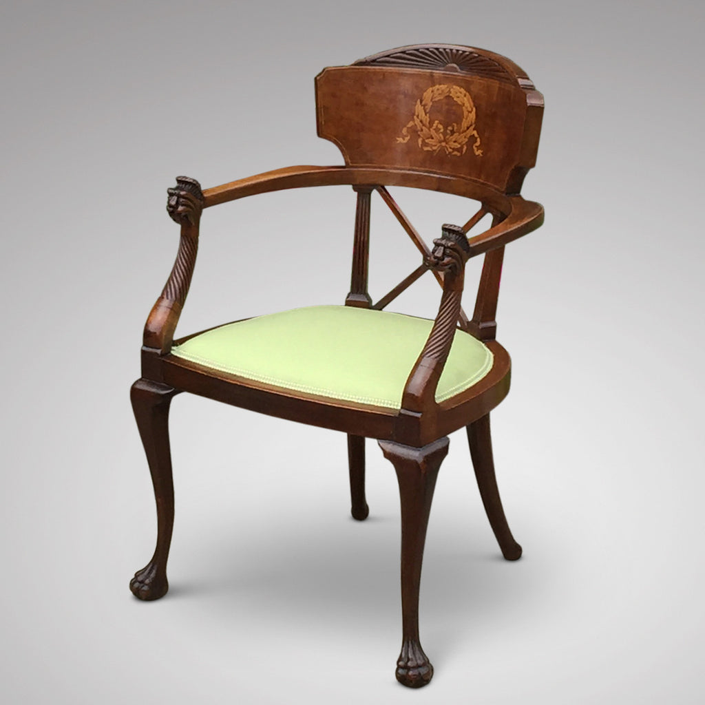 19th Century Mahogany Elbow Chair - Front & Side View - 3